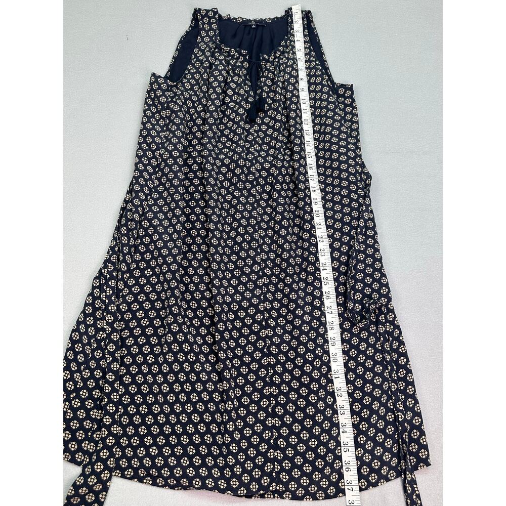 Madewell 100% Silk Navy Blue Printed Sleeveless Belted Tassel Tie Dress Size S - Picture 7 of 10